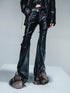 NN NORTH NODE Frayed Hem Flared Leather Pants with Detachable Fur Trim