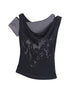Punk Graffiti Print Tee Asymmetric Vest Layered Top