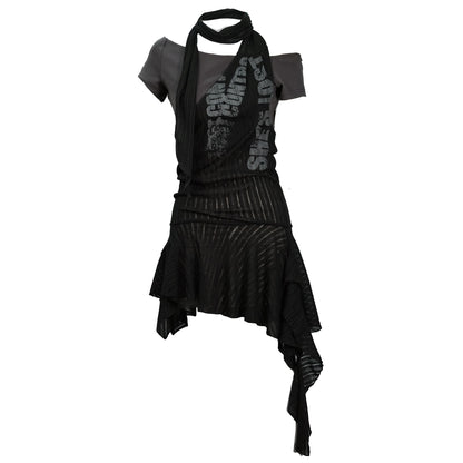 Update c Lost Road Print Layered Dress With Scarf