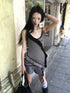 Retro Ribbon Trimmed Black And Gray Striped Knit Camisole Top
