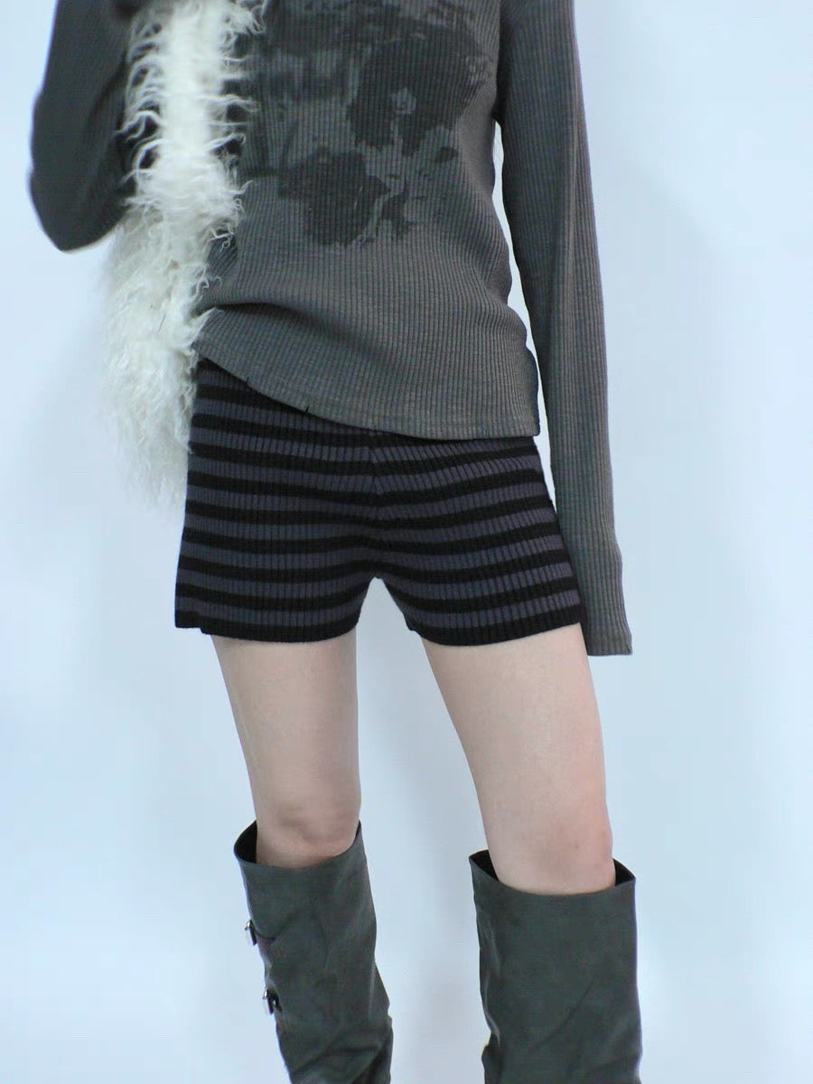 ang project Retro Stripe Knit High Waist Stretch Shorts