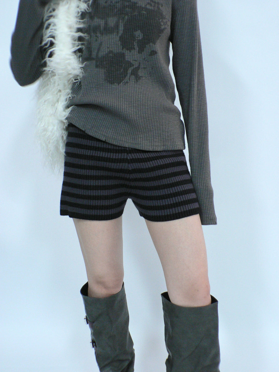 ang project Retro Stripe Knit High Waist Stretch Shorts