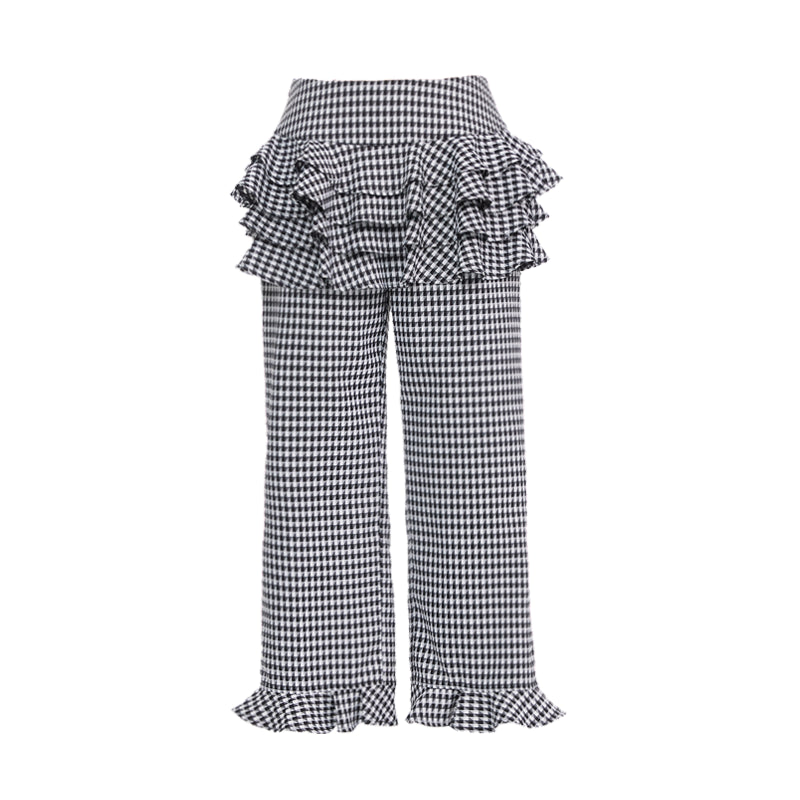 YOSHUYUKI Houndstooth High Waist Lace Trim Culottes