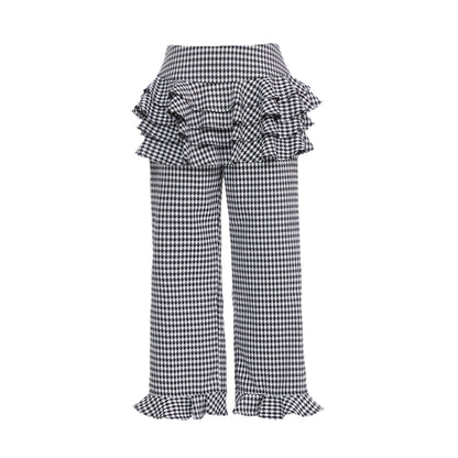 YOSHUYUKI Houndstooth High Waist Lace Trim Culottes