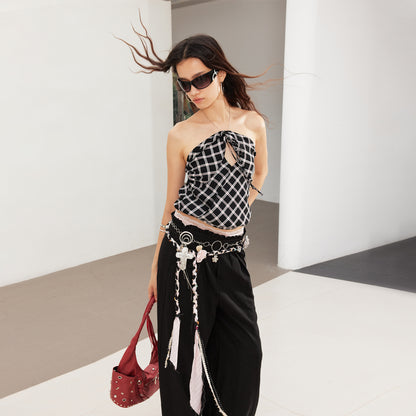 2th Desire Vintage Snake Print Ruffle Tie Up Crop Top