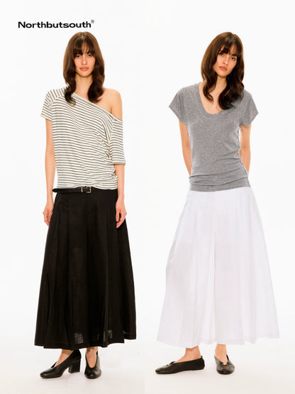 Black And White Double Pleated Relaxed Women&