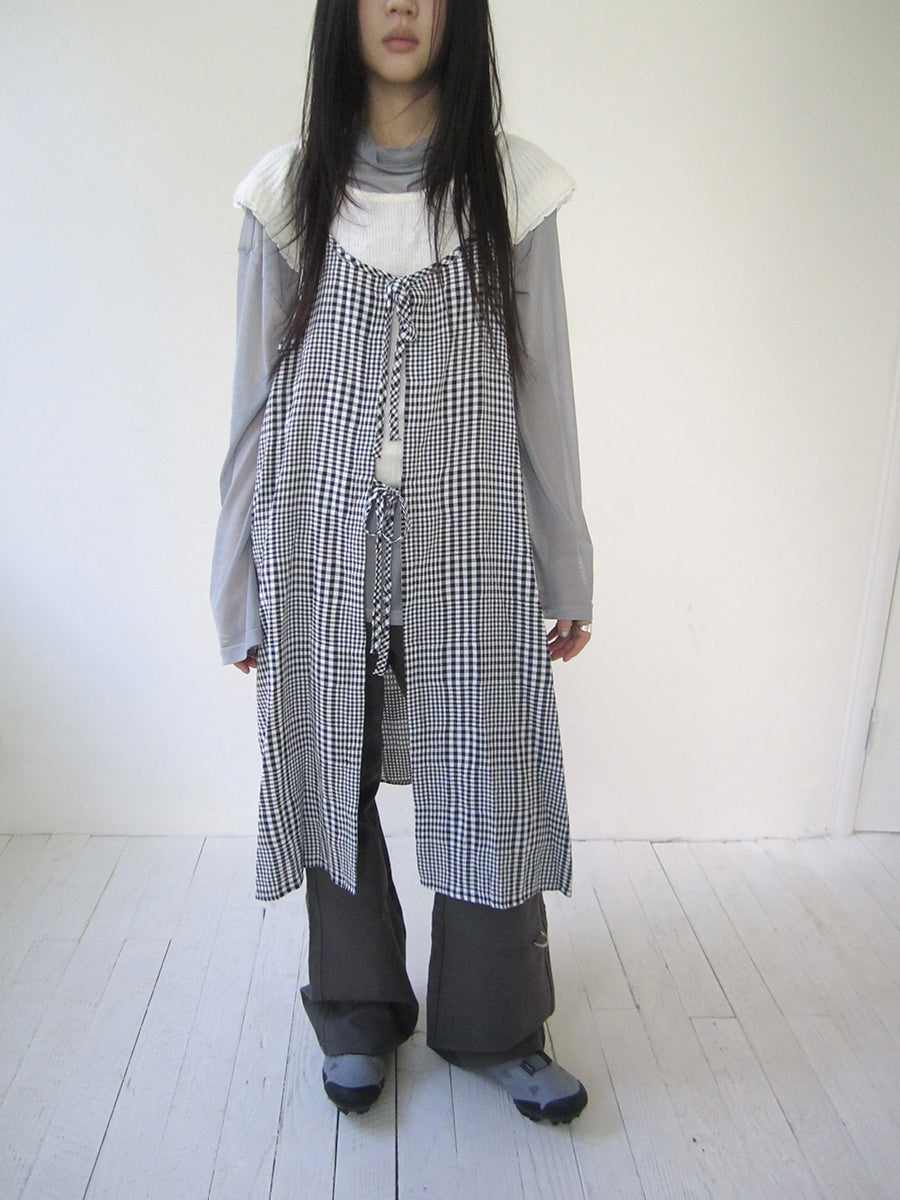 ang project Japanese Style Layered Gingham Strap Dress With Sleeveless Vest