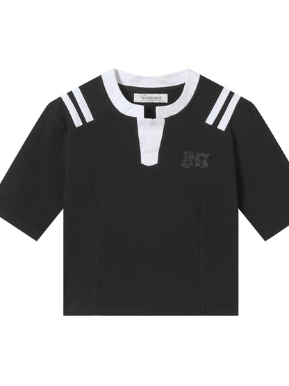 Achihara Baroque Football Tee For Women V-Neck T-Shirt Long-Sleeve