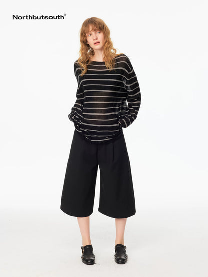 Black And White Striped Off Shoulder Knit Women&