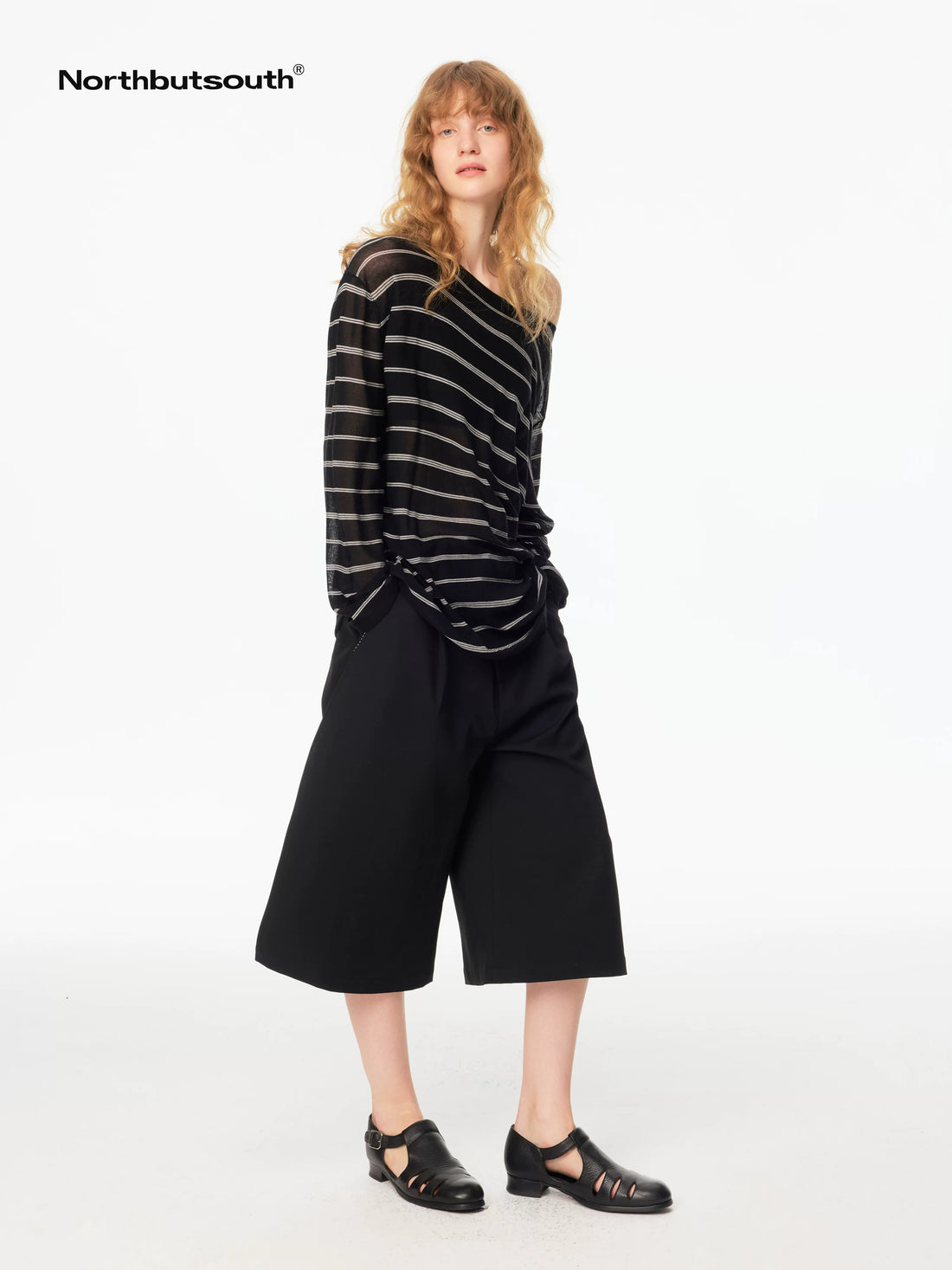 Black And White Striped Off Shoulder Knit Women&