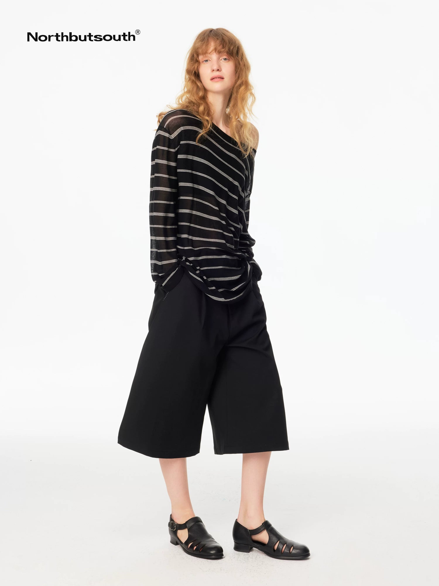 Black And White Striped Off Shoulder Knit Women&