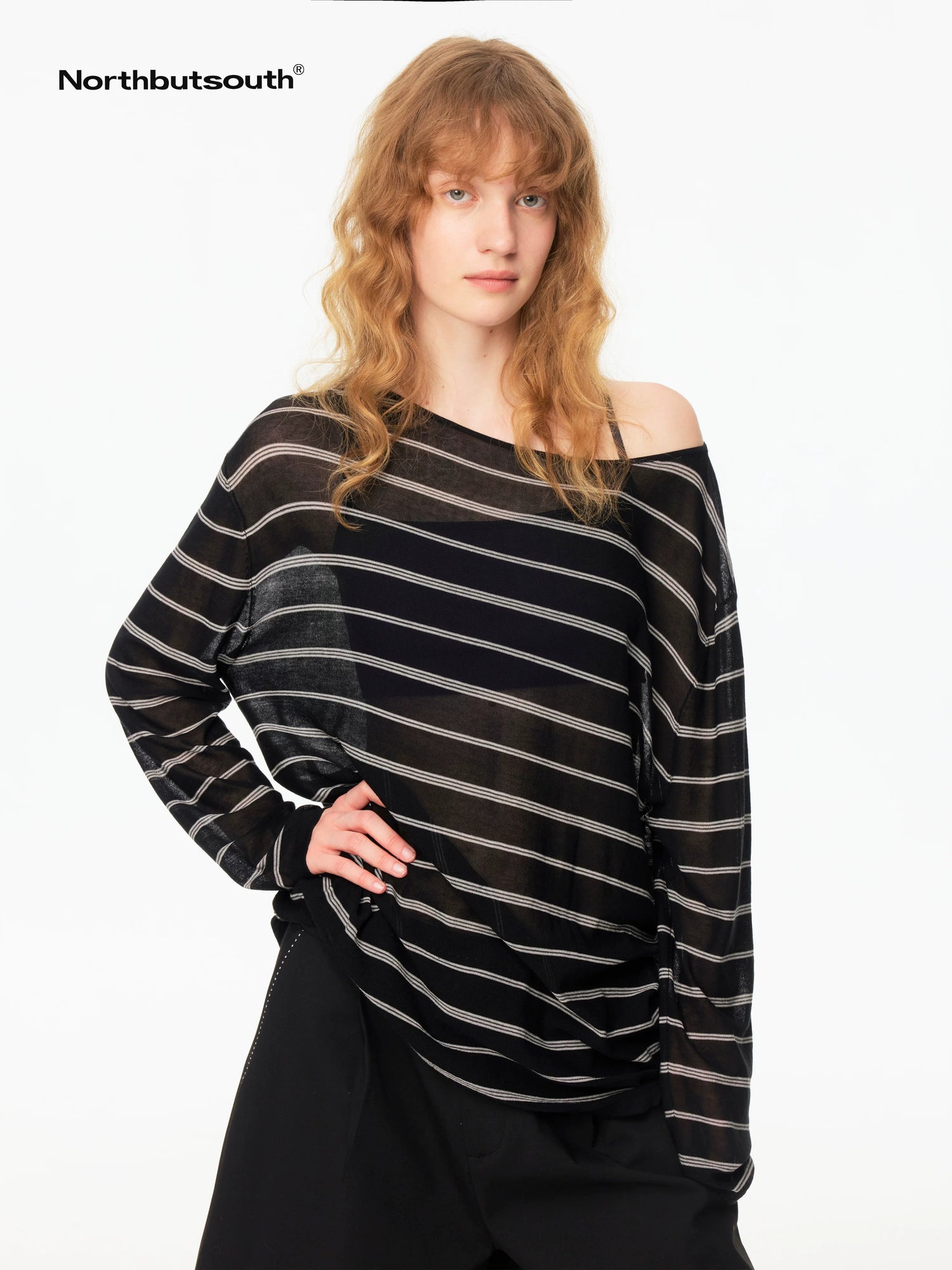 Black And White Striped Off Shoulder Knit Women&