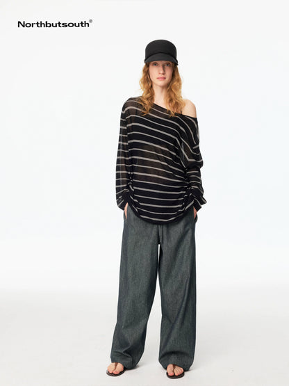 Black And White Striped Off Shoulder Knit Women&