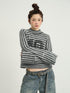 Achihara Dadaist Stripe Knit Sweater V-Neck T-Shirt Long-Sleeve
