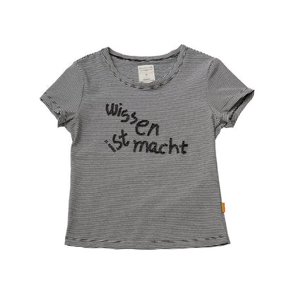 Achihara Vintage Striped Cylindrical Bead Embroidered Tee