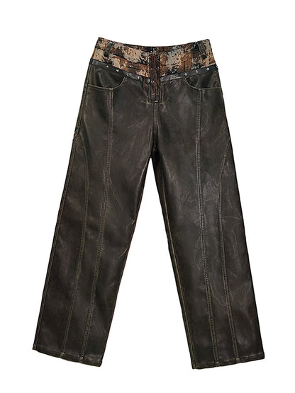 Low Waist Wide Leg Belted Patchwork Denim Pants