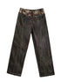 Low Waist Wide Leg Belted Patchwork Denim Pants
