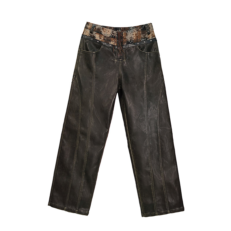 Update c Low Waist Wide Leg Belted Patchwork Denim Pants