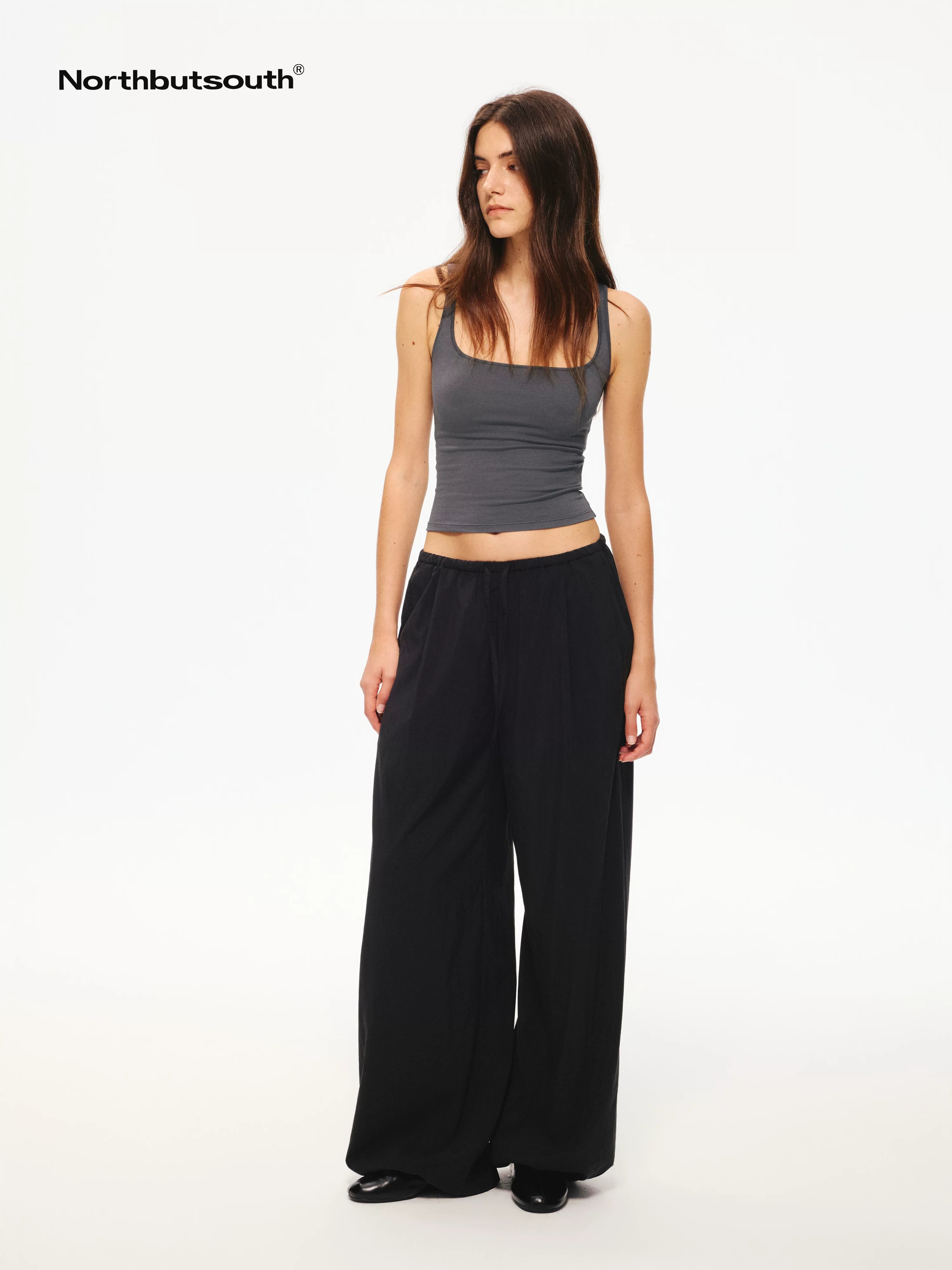 Black Cooling Elastic Waist Tapered Women&