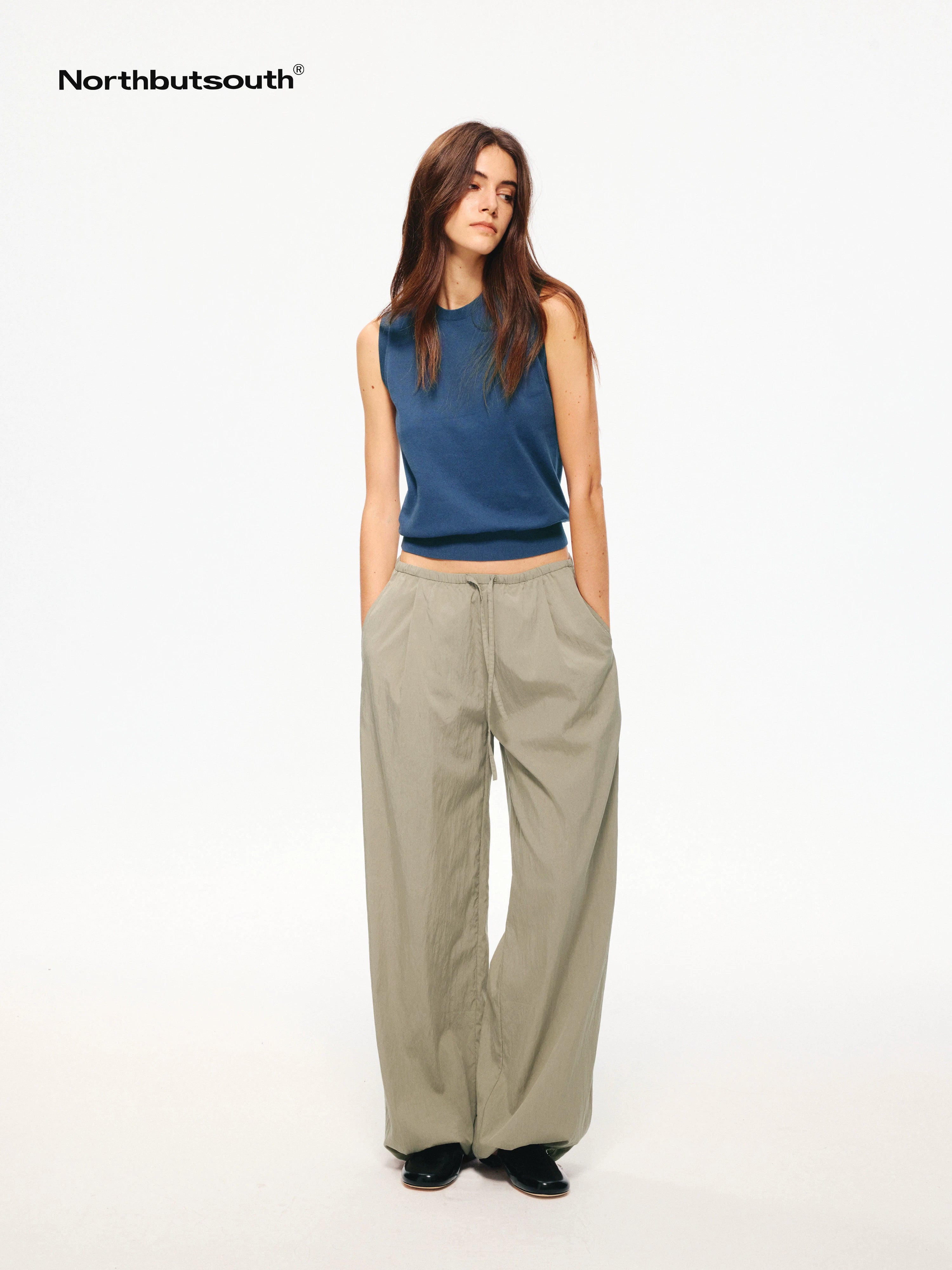 Black Cooling Elastic Waist Tapered Women&