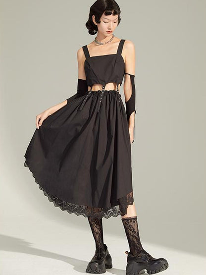 DIDDI MODA Black Cutout Ruffle Hem Sundress