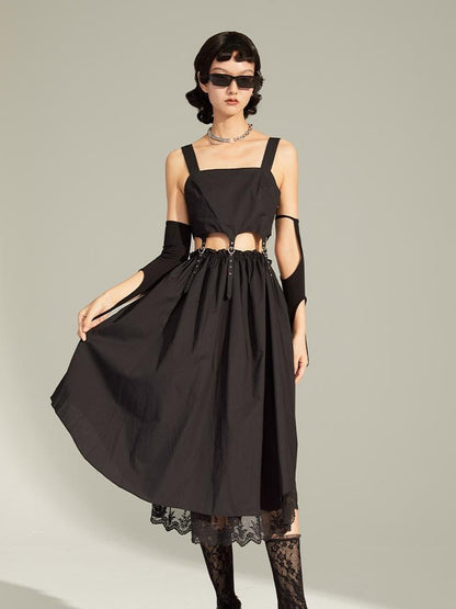 DIDDI MODA Black Cutout Ruffle Hem Sundress