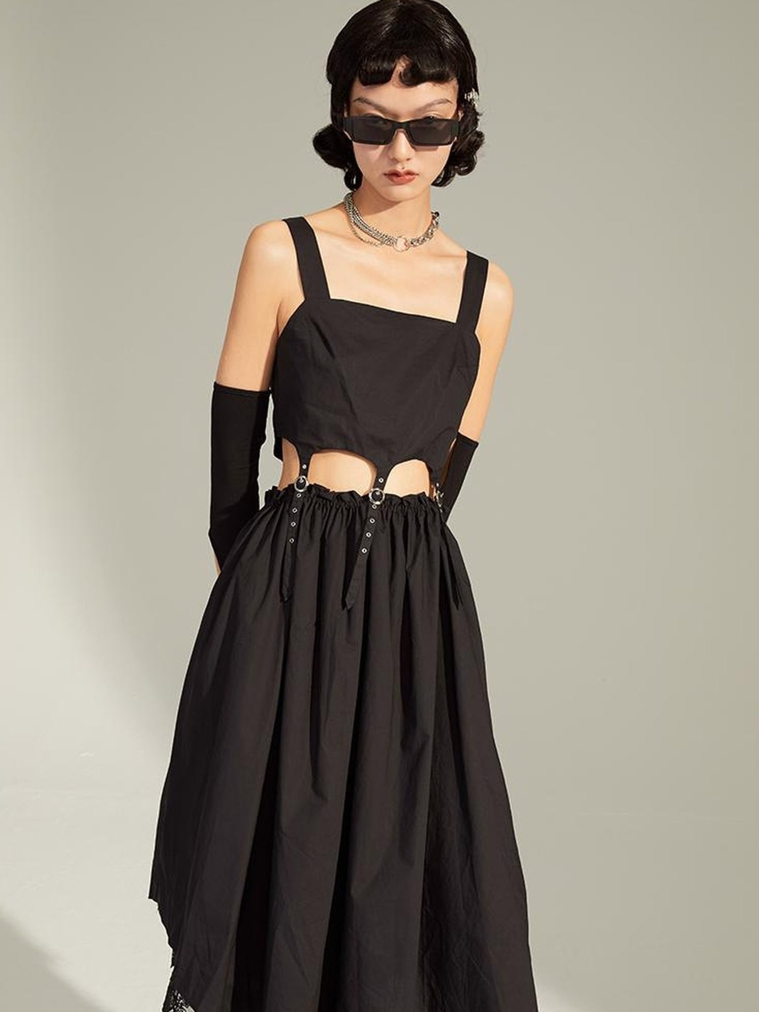 DIDDI MODA Black Cutout Ruffle Hem Sundress