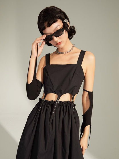 DIDDI MODA Black Cutout Ruffle Hem Sundress