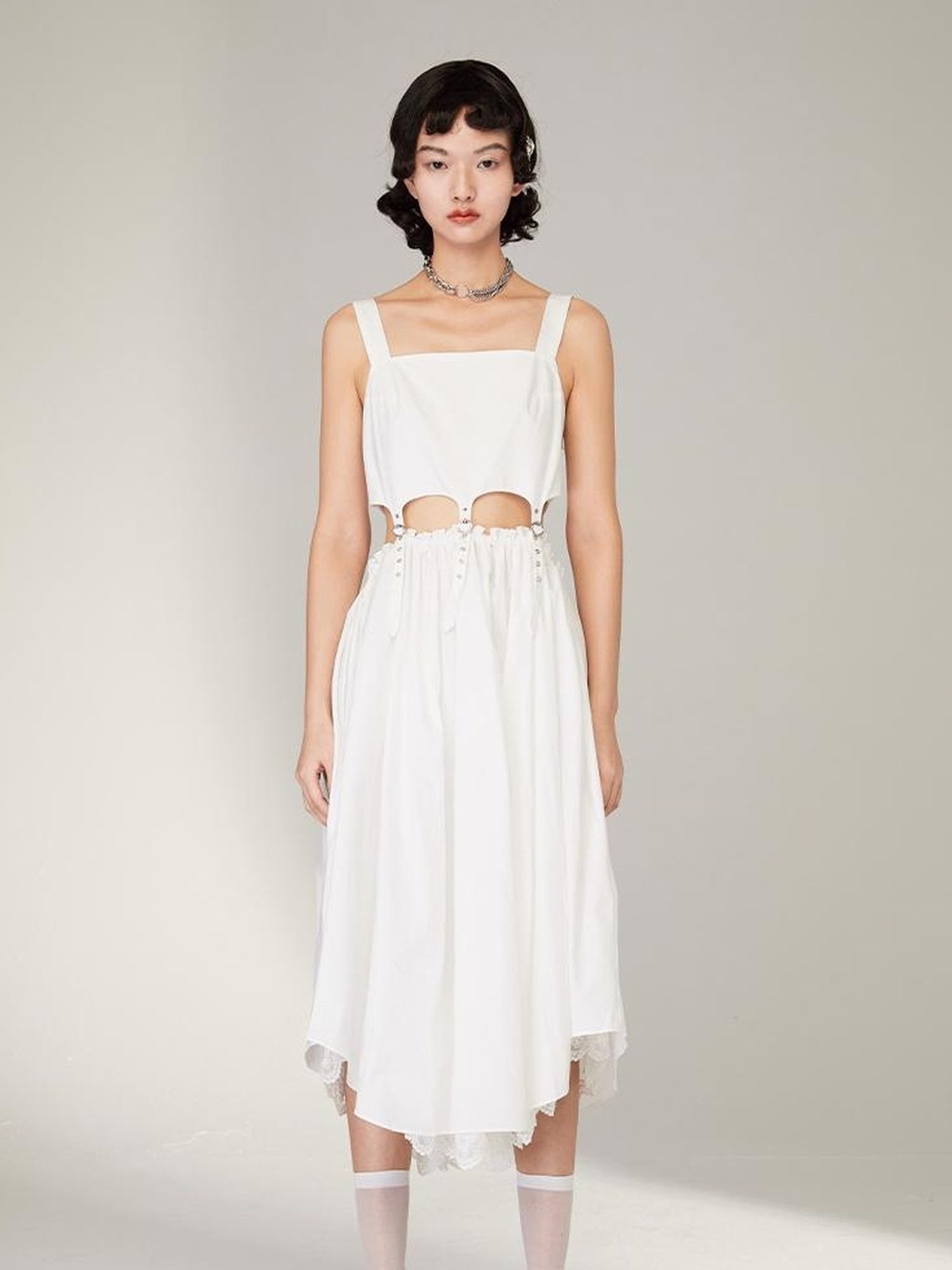 DIDDI MODA Black Cutout Ruffle Hem Sundress