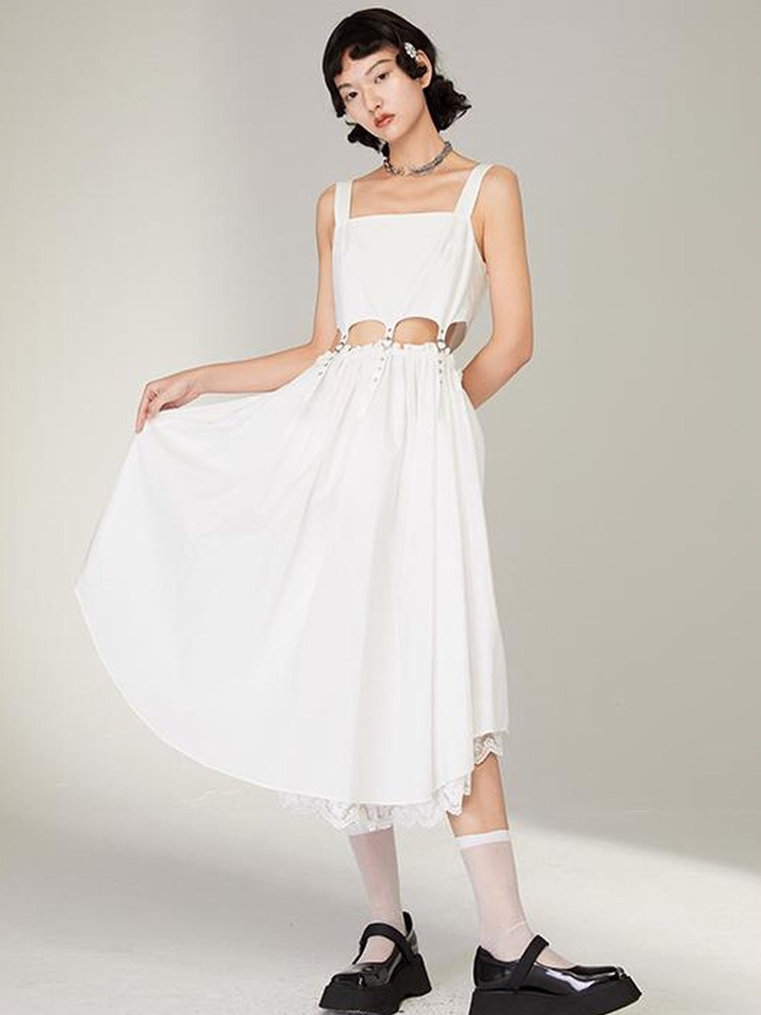 DIDDI MODA Black Cutout Ruffle Hem Sundress