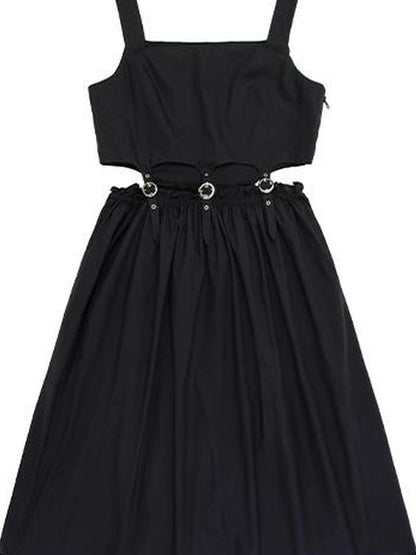 DIDDI MODA Black Cutout Ruffle Hem Sundress
