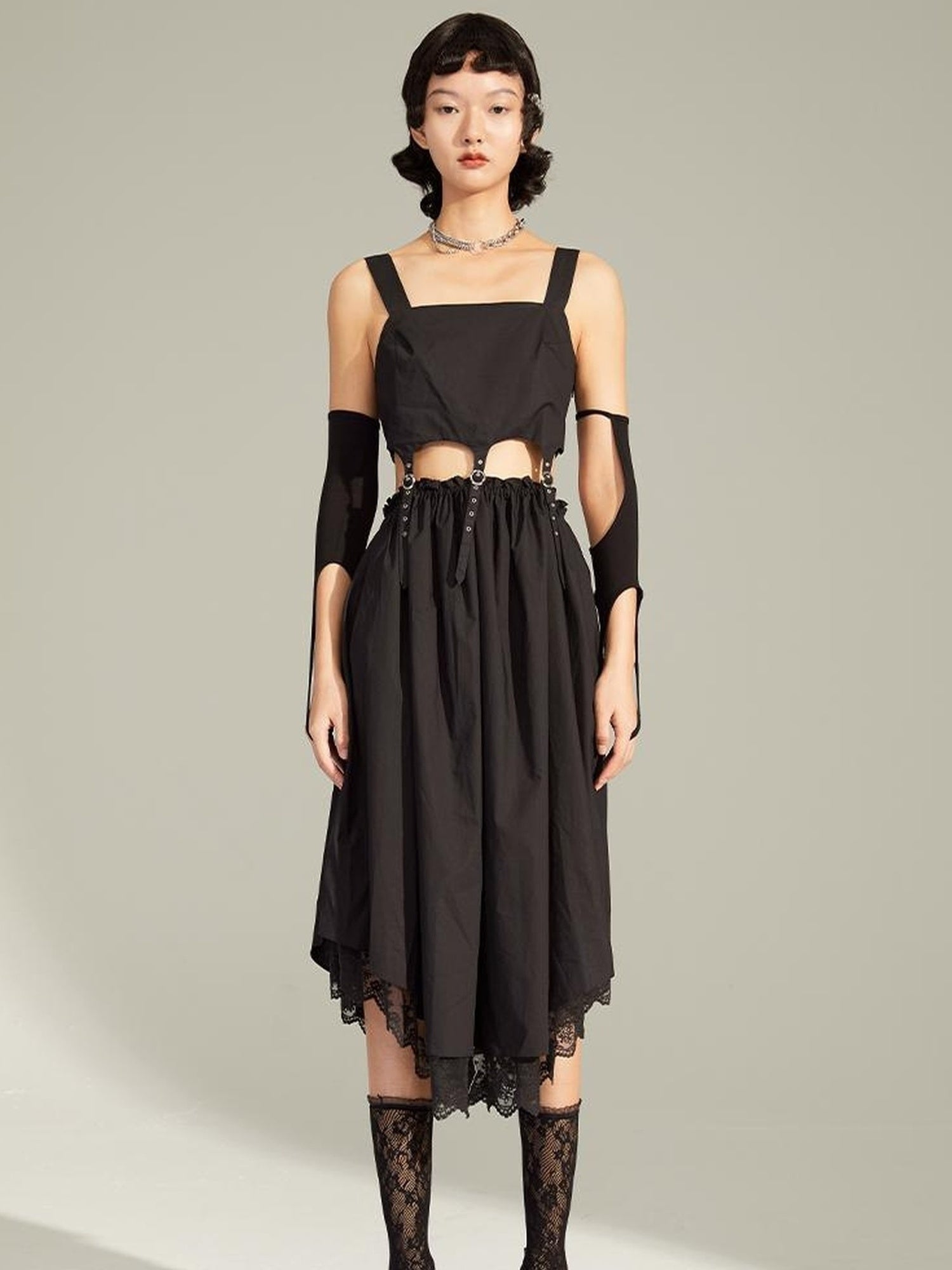 DIDDI MODA Black Cutout Ruffle Hem Sundress