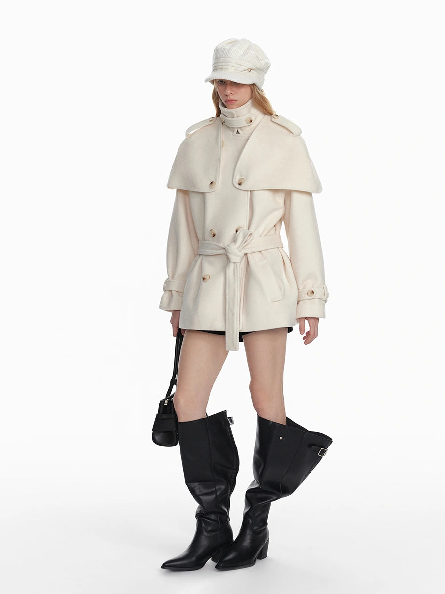 Black Detachable Faux Fur Cape Shoulder Coat Jacket