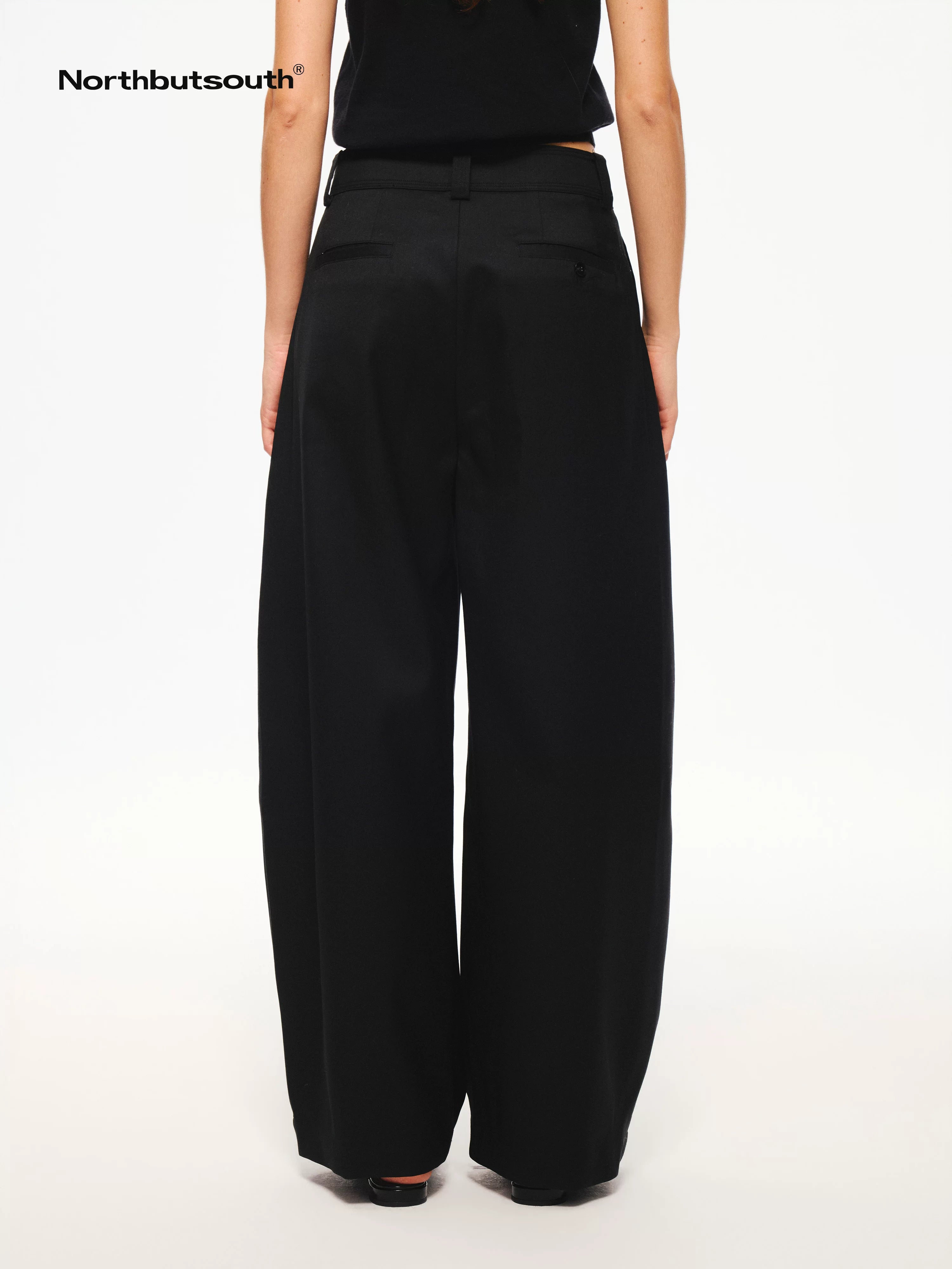 Black Drapey Low Rise Pleated Women&