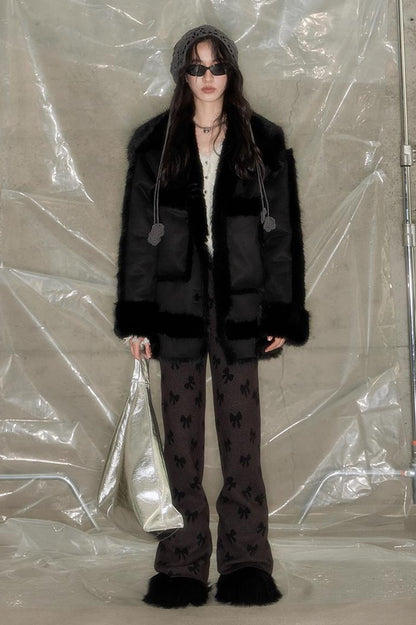 DIDDI MODA Black Faux Fox Fur Eco Coat Winter Warm Oversized Design