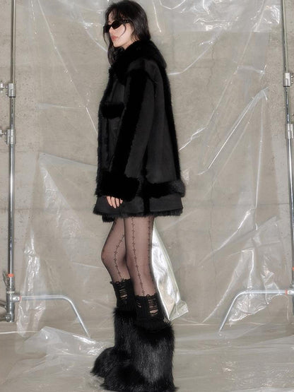 DIDDI MODA Black Faux Fox Fur Eco Coat Winter Warm Oversized Design