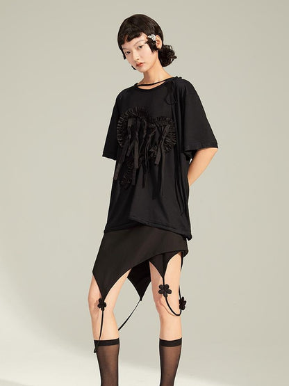 DIDDI MODA Black Floral Asymmetrical Mini Skirt