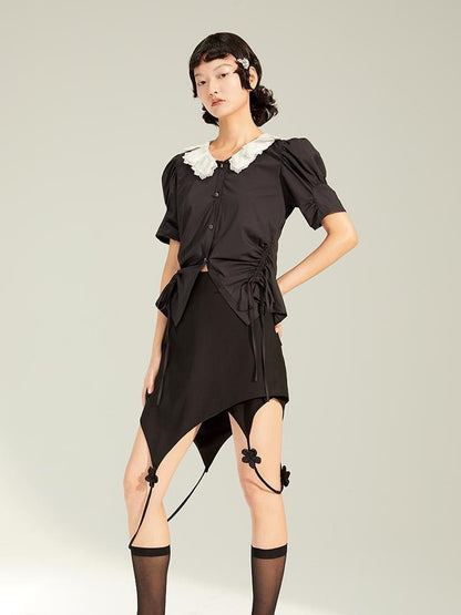 DIDDI MODA Black Floral Asymmetrical Mini Skirt
