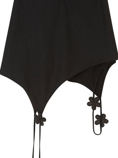 DIDDI MODA Black Floral Asymmetrical Mini Skirt