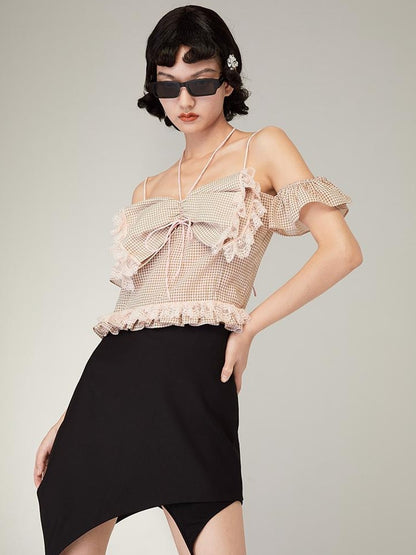 DIDDI MODA Black Floral Asymmetrical Mini Skirt