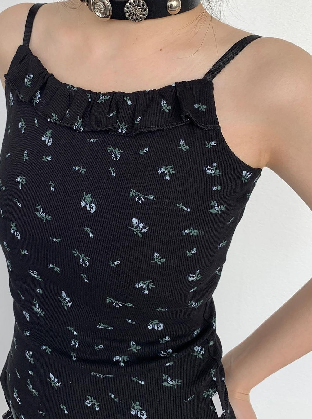 Black Floral Lace Trim Camisole 24SS Basic Casual Vest Tops