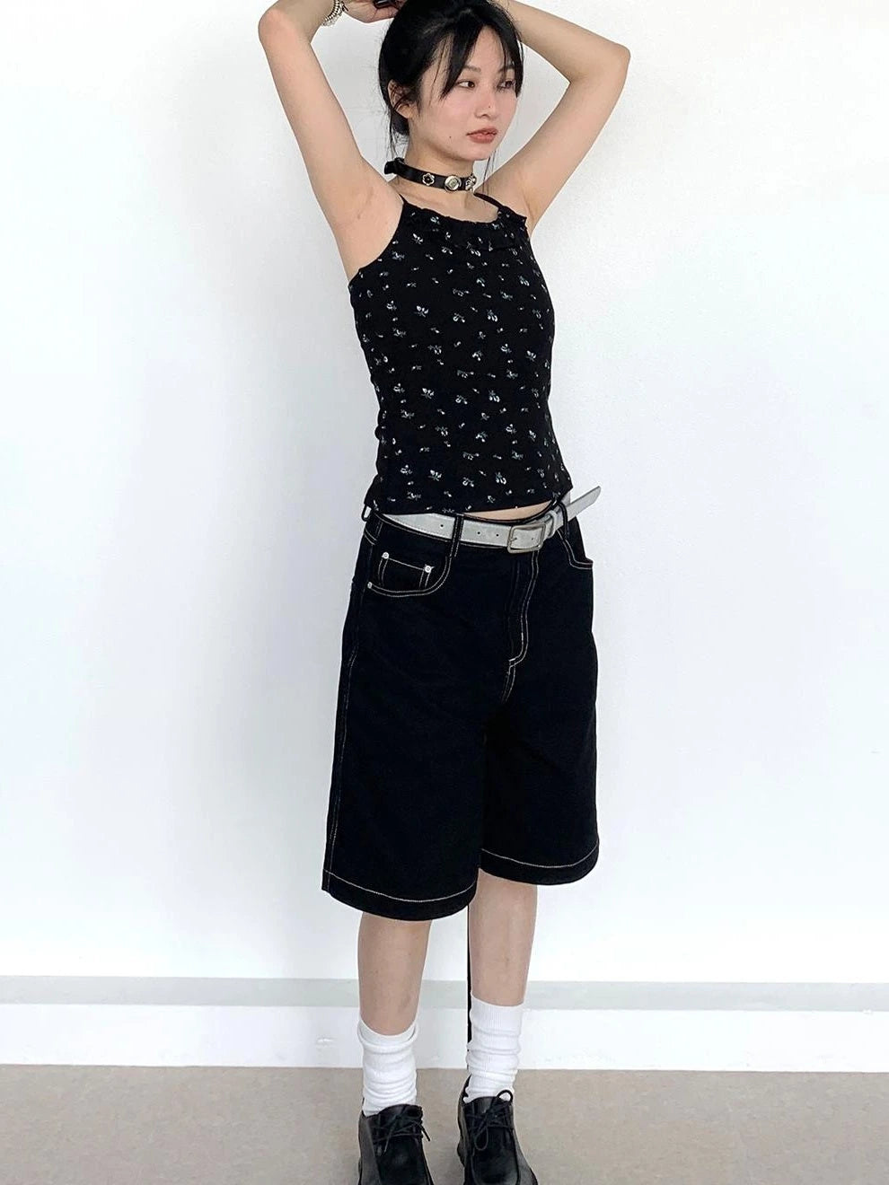 Black Floral Lace Trim Camisole 24Ss Basic Casual Vest Tops