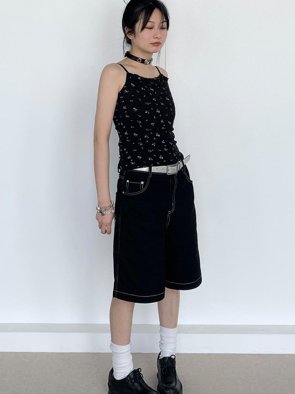Black Floral Lace Trim Camisole 24SS Basic Casual Vest Tops