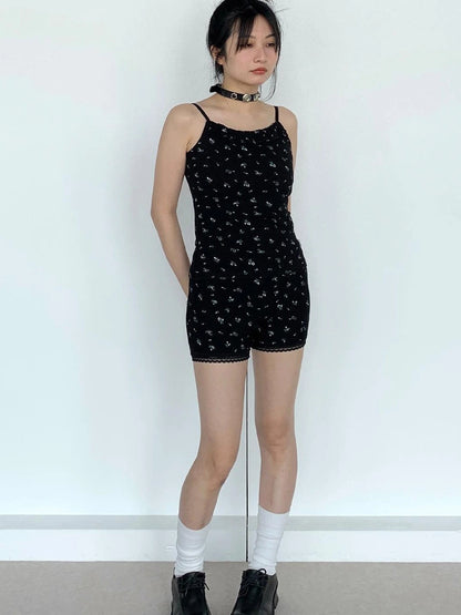 Black Floral Lace Trim Camisole 24Ss Basic Casual Vest Tops