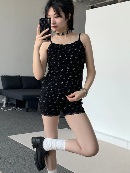 Black Floral Lace Trim Camisole 24Ss Basic Casual Vest Tops