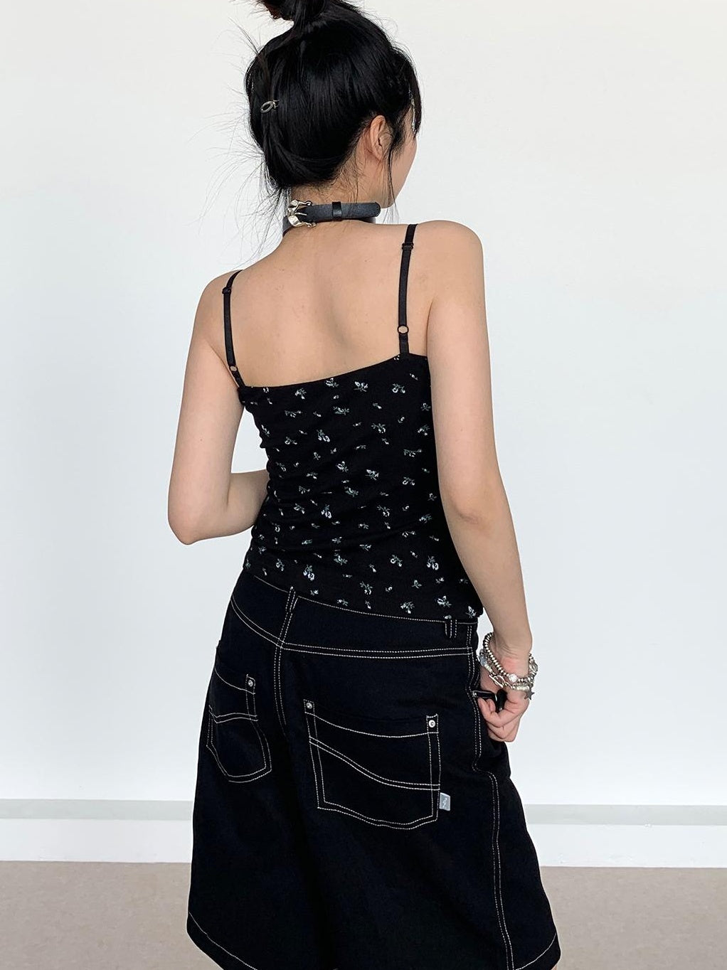 Black Floral Lace Trim Camisole 24SS Basic Casual Vest Tops