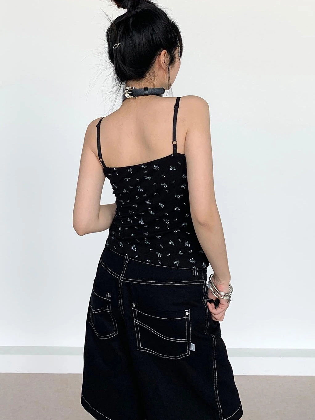 Black Floral Lace Trim Camisole 24Ss Basic Casual Vest Tops