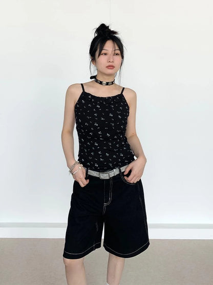 Black Floral Lace Trim Camisole 24Ss Basic Casual Vest Tops