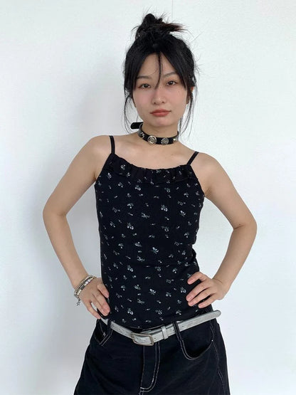 Black Floral Lace Trim Camisole 24Ss Basic Casual Vest Tops