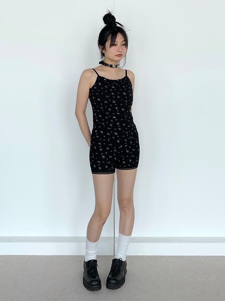 Black Floral Lace Trim Camisole 24SS Basic Casual Vest Tops
